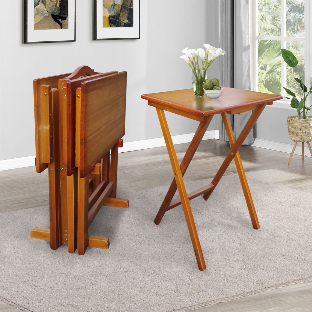 Folding Trays with Storage Rack; Snack Table - Set of 4