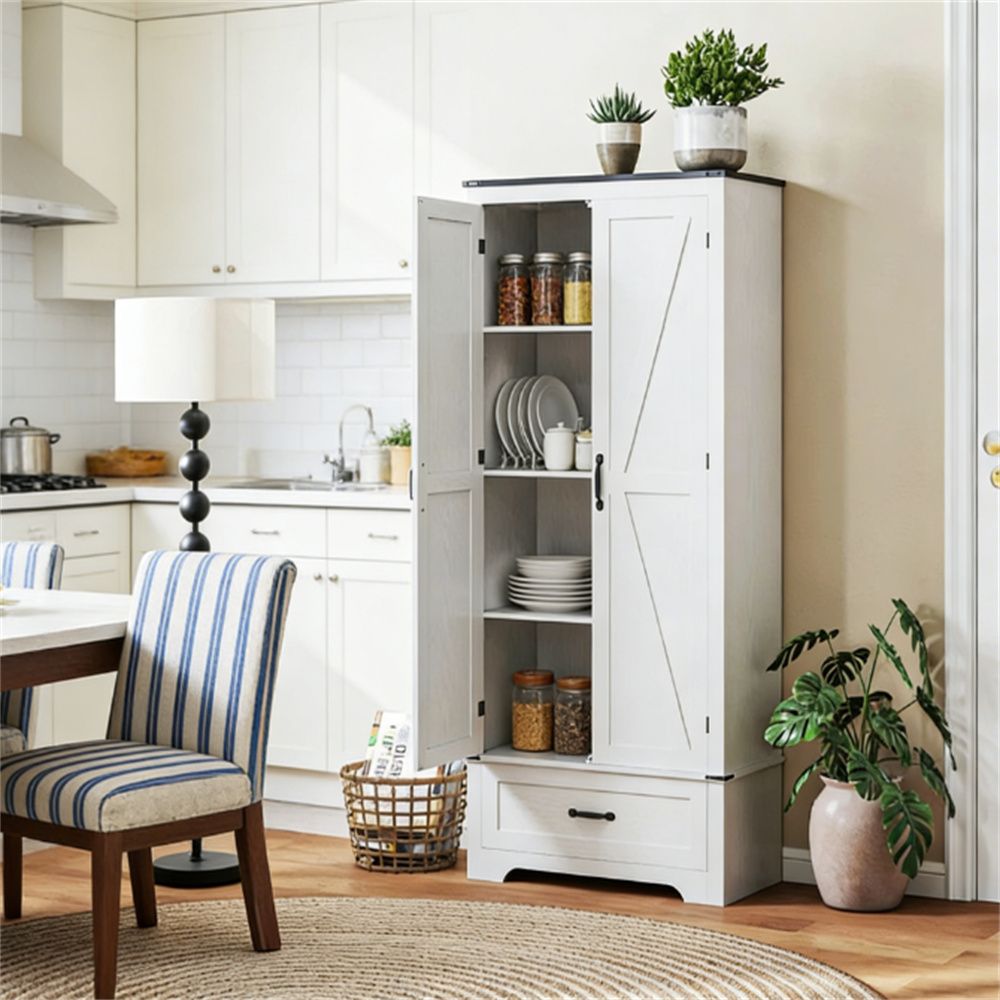 Food cabinet, storage cabinet, living room cabinet, white