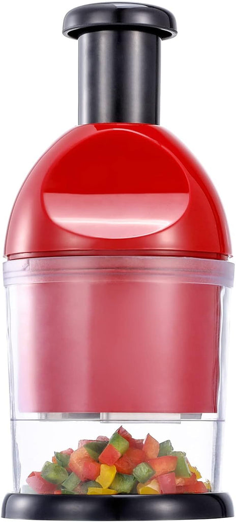Food Chopper, Hand Chopper Dicer Easy to Clean, Manual Slap Vegetable Cutter Onion Dicer, Garlic Mincer for Onion, Nut, Tomato, Pepper, Celery, etc, Red