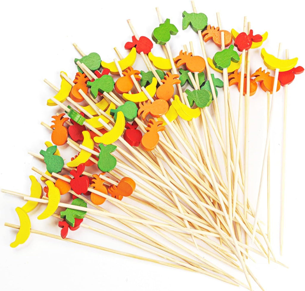 Food Cocktail Picks for Appetizers 100 Pcs Tropical Fruit Fancy Toothpicks Decor Fruit Sandwich Cupcake Skewers Picks for Restaurants or Buffets Party Supplies Cute Bamboo Stick Wood Toothpicks