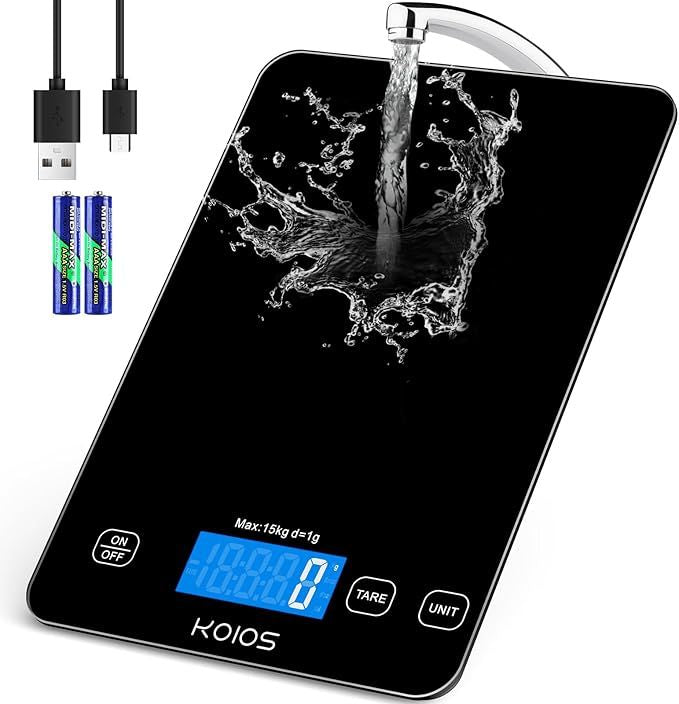 Food Scale, 33lb/15kg Digital Kitchen Scale Weight in Grams and Ounces for Cooking Baking, 1g/0.1oz Precise Graduation, Batteries and Type-C Charging, Tare Function, LCD Display, Black