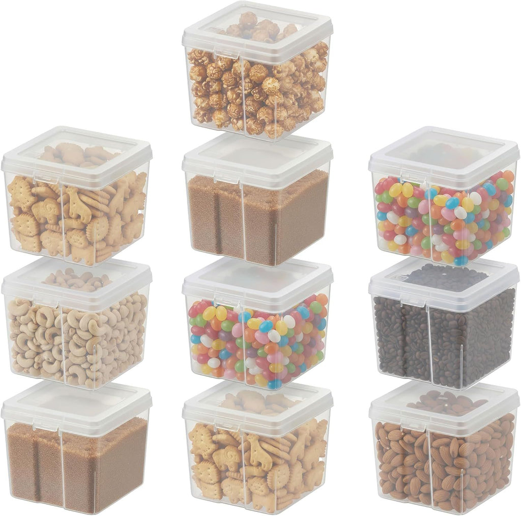 Food Storage Containers with Flip-Top Lid, 1.3 Qt - 10 Pack, Clear Stackable Food Containers for Kitchen & Pantry Organization, BPA-Free, Food Grade Plastic For Flour, Sugar, Dry Food, Grain