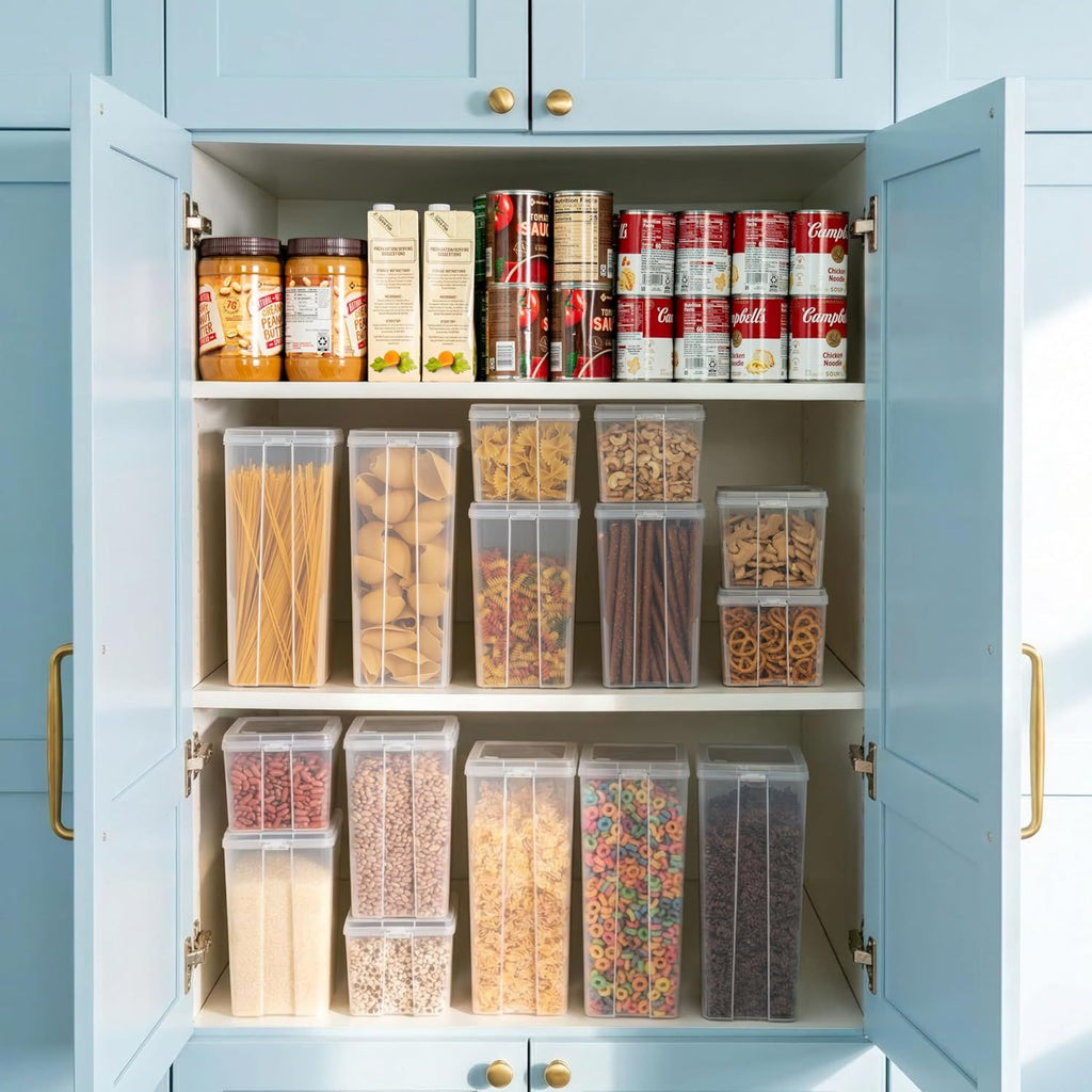 Food Storage Containers with Flip-Top Lid, 8 Pack Combo Set, Clear Stackable Food Containers for Kitchen & Pantry Organization, BPA-Free, Food Grade Plastic For Flour, Sugar, Dry Food, Grain