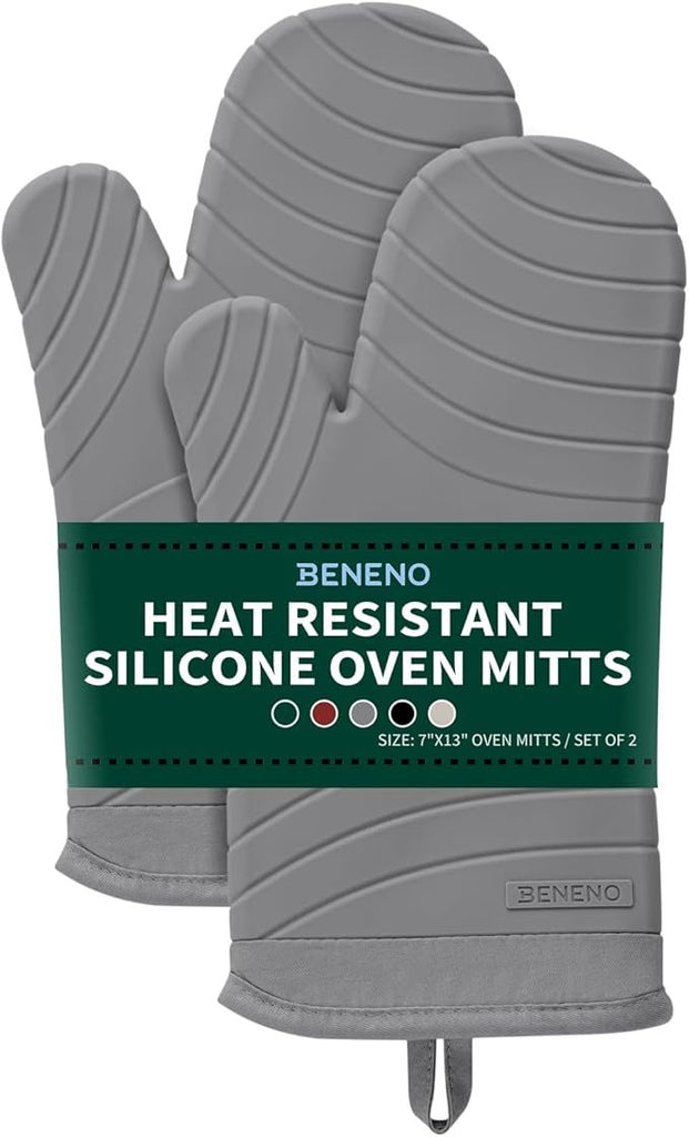 Free Silicone Oven Mitts, Heat Resistant Waterproof Oven Mitts with Non-Slip Textured Grip, Comfortable Quilted Lining, Kitchen Pot Holders for Cooking, Baking, Grilling, 7"x13", 2Pcs Gray
