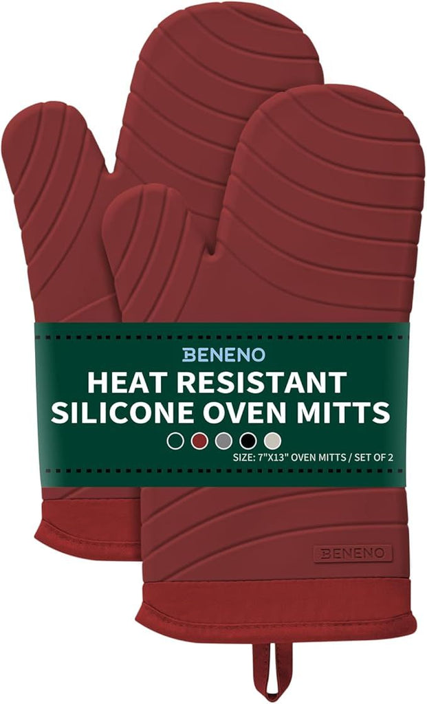 Free Silicone Oven Mitts, Heat Resistant Waterproof Oven Mitts with Non-Slip Textured Grip, Comfortable Quilted Lining, Kitchen Pot Holders for Cooking, Baking, Grilling, 7"x13", 2Pcs Red