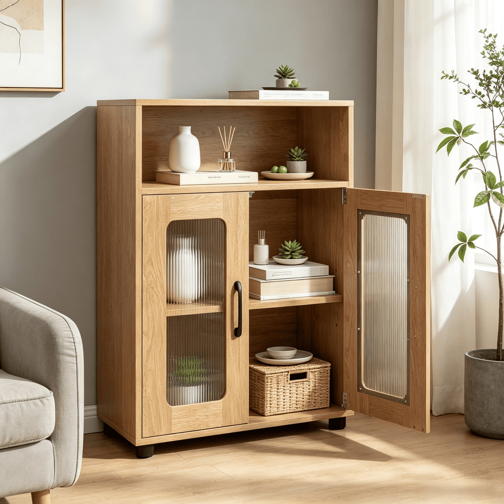 Freestanding Bathroom Cabinet with 2 Doors And 3-Level Adjustable Shelf Storage Organizer in  for Bathroom