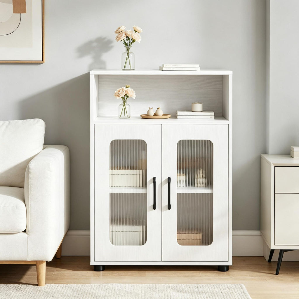 Freestanding Bathroom Cabinet with 2 Doors And 3-Level Adjustable Shelf Storage Organizer in  Wood-Look Finish