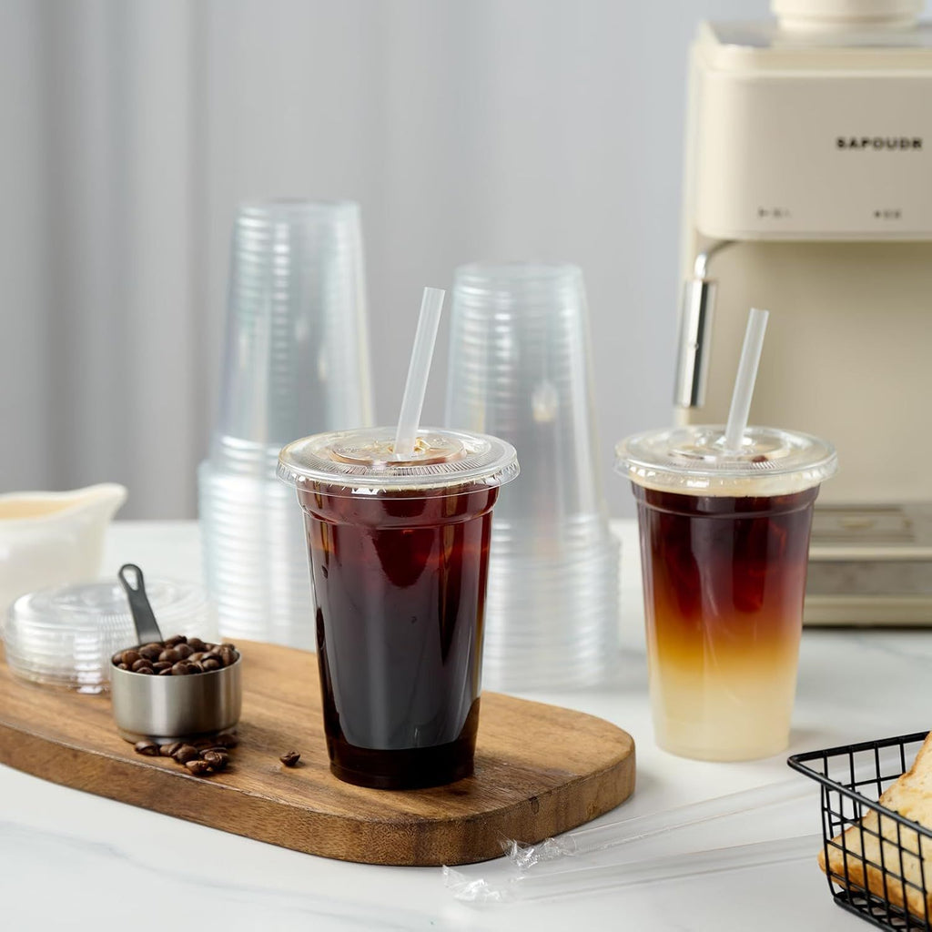 Freshware Clear Plastic Cups with Strawless Sip Lids [100 Cups - 12 oz] Disposable Cup for Iced Coffee, Smoothie, Milkshake, Cold Drinks