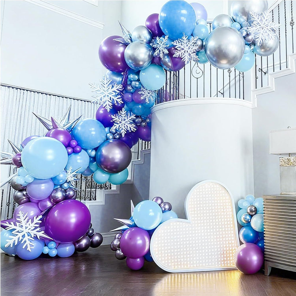 Frozen Balloons Kit, 60pcs 12 inch Blue Purple Latex Balloons Metallic Silver Helium Balloons for Girls Birthday Wedding Baby Bridal Shower Wonderland Winter Ice Snow Theme Party Decorations