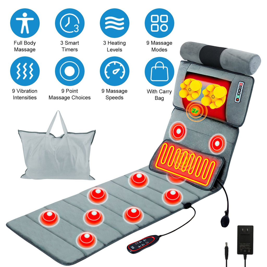 Full Body Electric Massage Mat with Heat Vibration Massage Pad Cushion Back Massage Mattress Chair Pad with Neck Massager Lumbar Pillow with 10 Vibration Motors 3 Timers GPCT5284