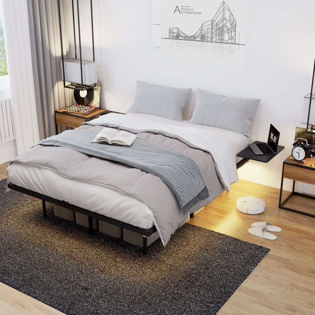 Full Size Bed Frame, Heavy Duty Metal Bed Frame, Quick & Easy Assembly, LED light , No Noise, Black