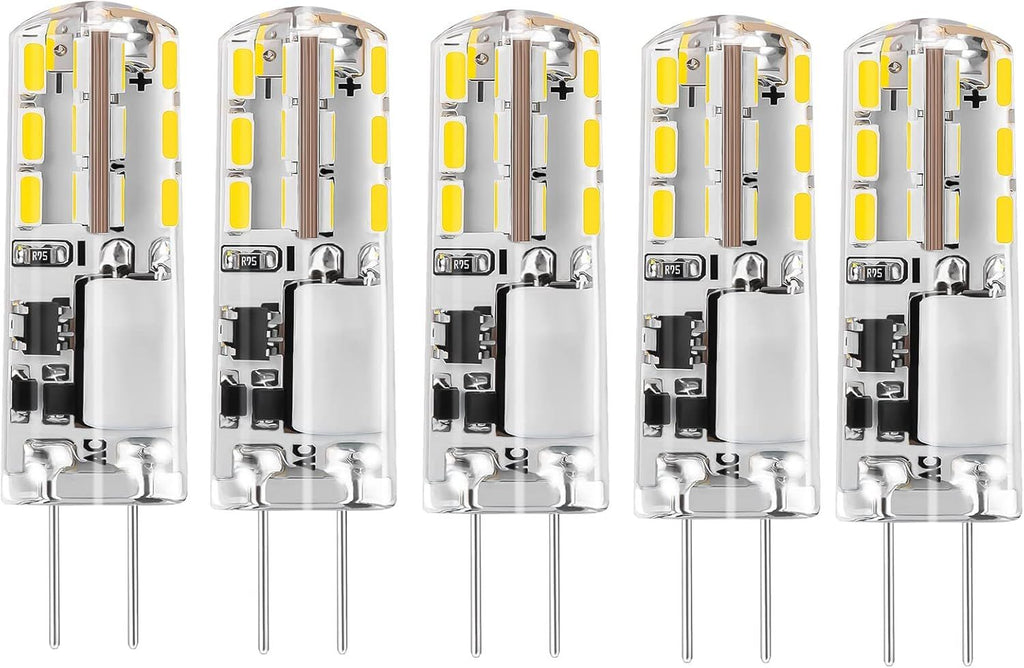 G4 LED Bulb T3 JC Bi-Pin Base, 12V AC/DC, 1.24W, 93LM, 6000K Cool White, Flicker-Free, Energy-Saving, 30,000 Hour Lifespan - Perfect for Chandeliers, Kitchen, Living Room(5Pcs)