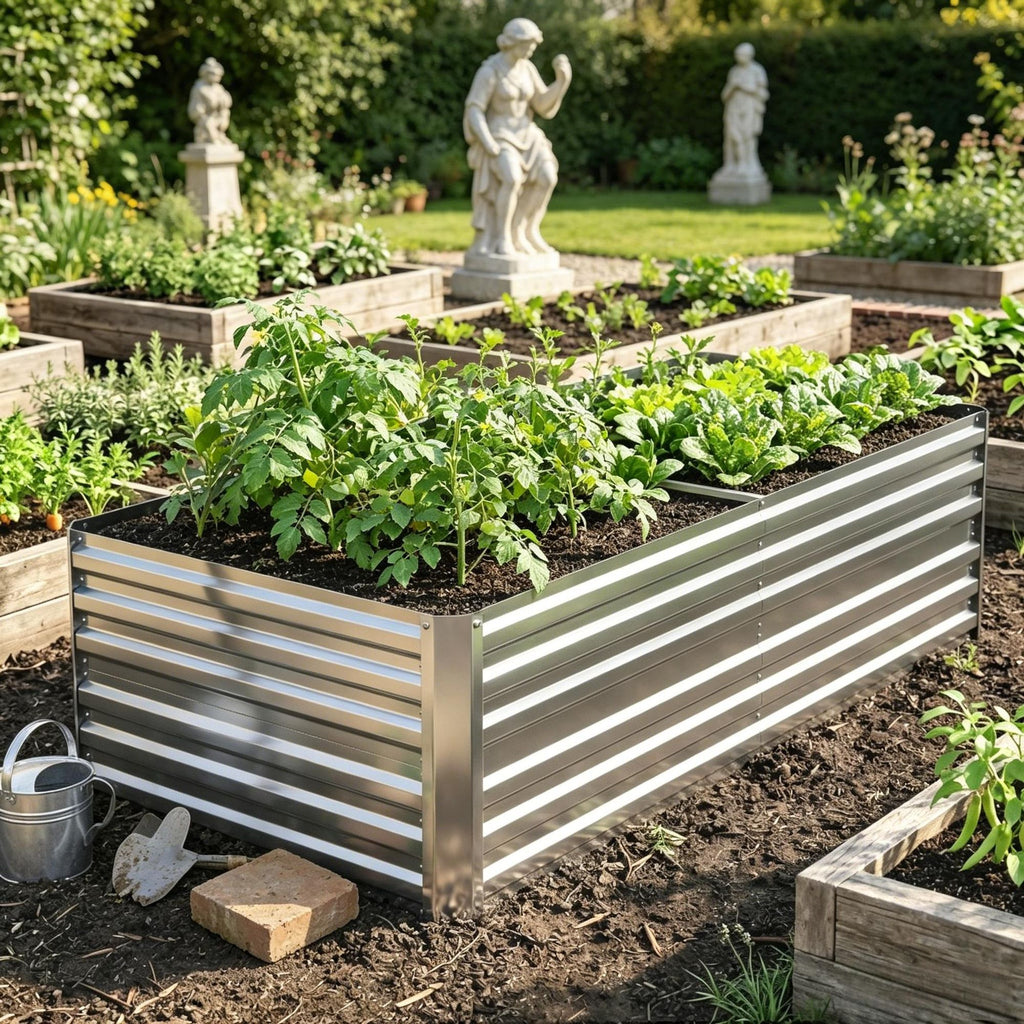 Galvanized Steel Raised Garden Bed 71''x36''x23'' with Reinforced Rods Silver Outdoor Planters for Gardening