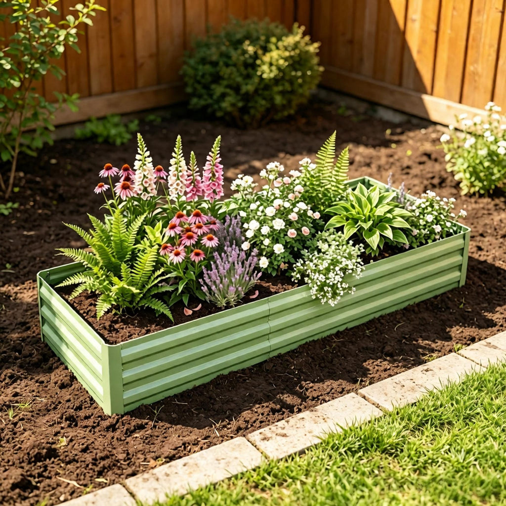 Galvanized Steel Raised Garden Bed Easy DIY Assembly for Growing Flowers Herbs Succulents Light Green