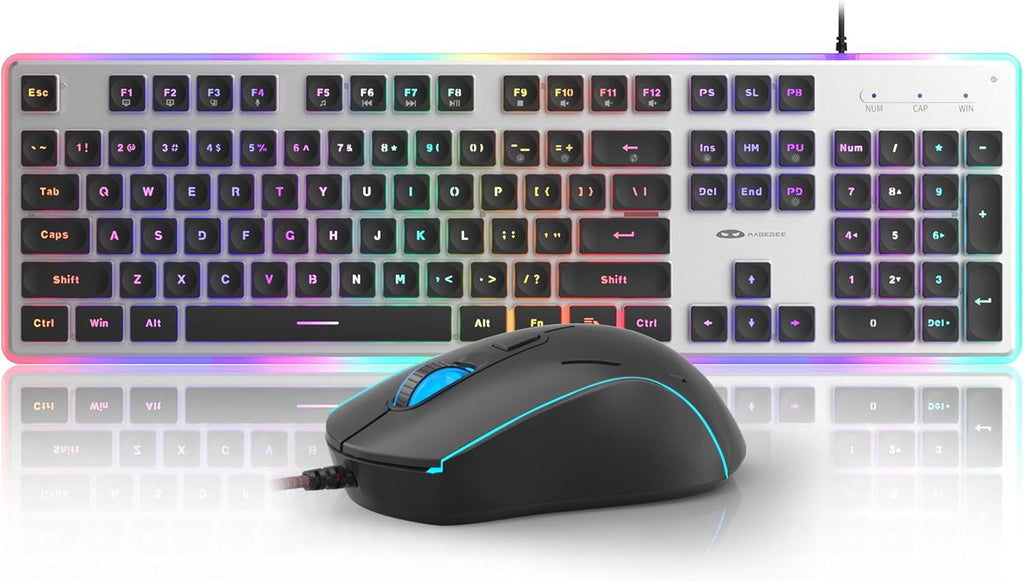 Gaming Creamy Keyboard and Mouse, Black 104 Keys RGB and 6 Speed RGB Mouse Combo, Pudding Keycaps Silent Computer Keyboard for Computer/PC/Laptop/Mac/Windows/Office