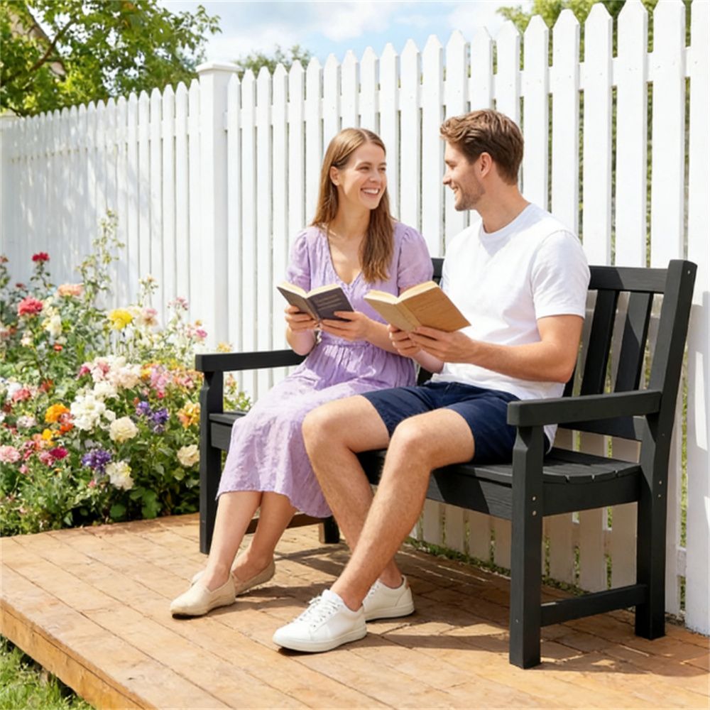 Garden bench, outdoor bench, black