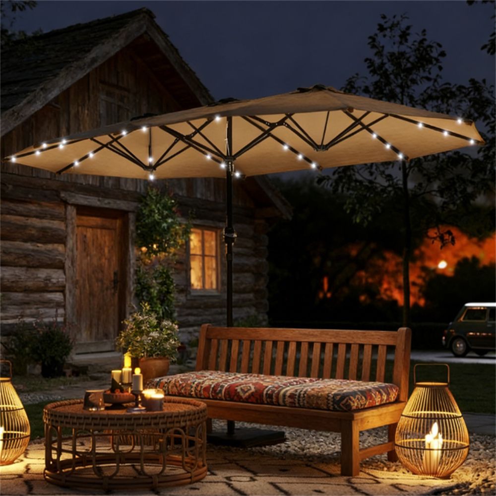 Garden sunshade umbrella, with base courtyard umbrella, outdoor umbrella, Khaki