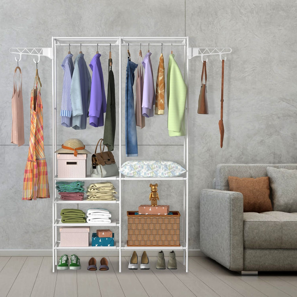 Garment Rack Heavy Duty Metal Shoe Clothing Organizer Shelves Freestanding Multifunctional Clothes Wardrobe