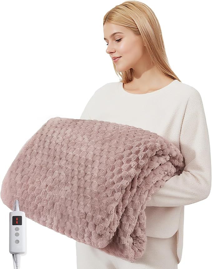 GarveeHome Heated Blanket Electric Blanket Throw Size 50 in x60 in, 6 Heating Levels & 9 Hours Auto Shut Off, Cozy Soft Fleece Fast Heating Blankets Gift, Machine Washable, Pink