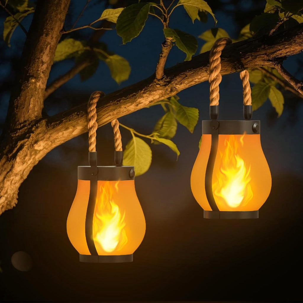 Gen2 Solar Lanterns Outdoor Waterproof with Realistic Flickering Flame, Dual Charging (USB/Solar) & 2 Modes - Decorative Hanging/Table Lights for Yard Patio Garden Halloween Christmas Decor, 2