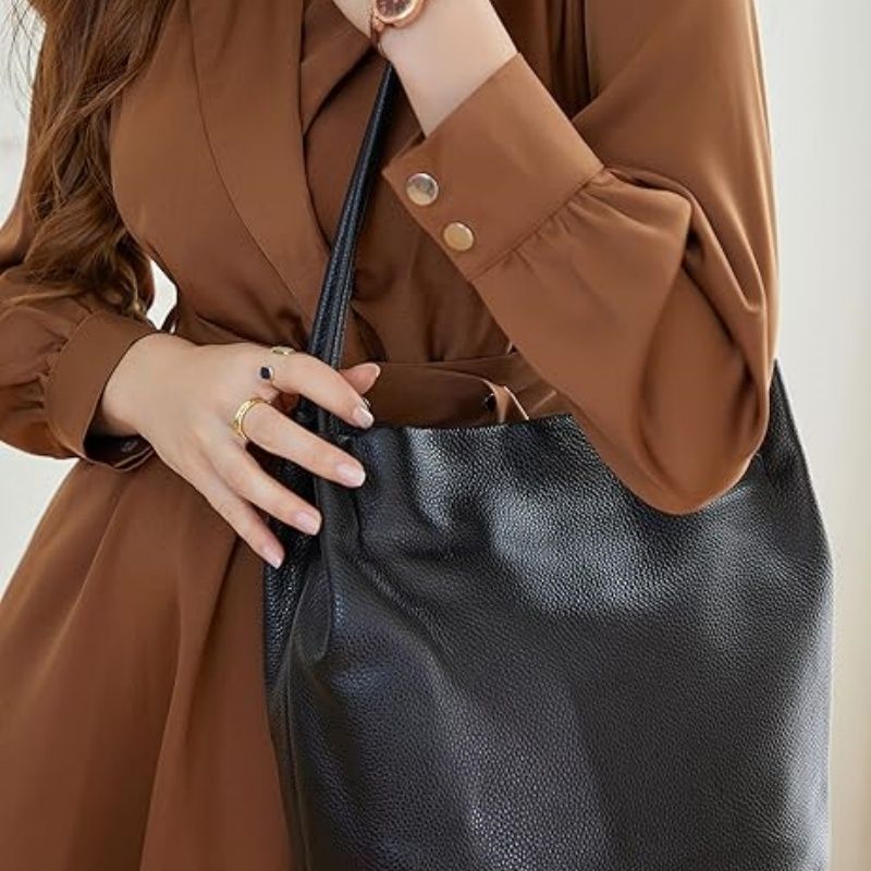 Genuine Leather Tote Bucket Bags Hobo Shoulder Bags Purse and Handbags for Women Trendy