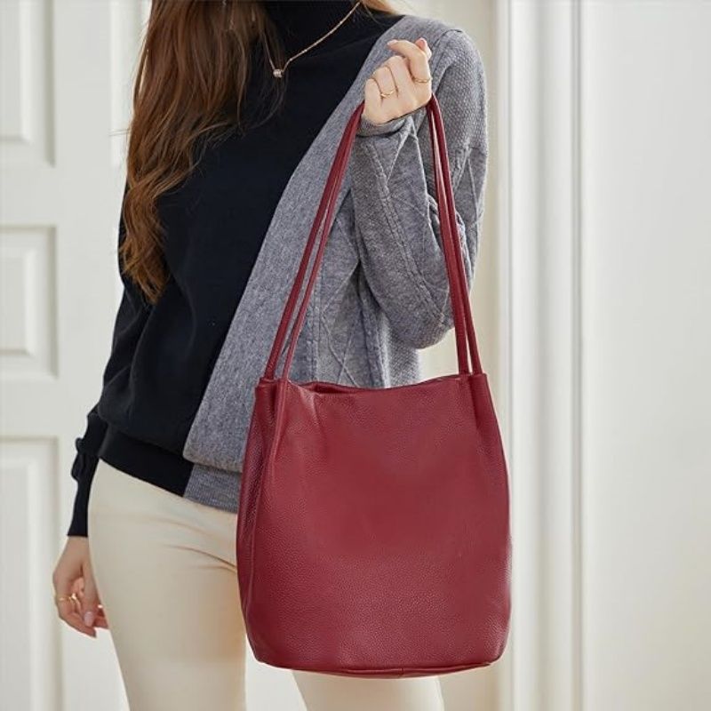 Genuine Leather Tote Bucket Bags Hobo Shoulder Bags Purse and Handbags for Women Trendy