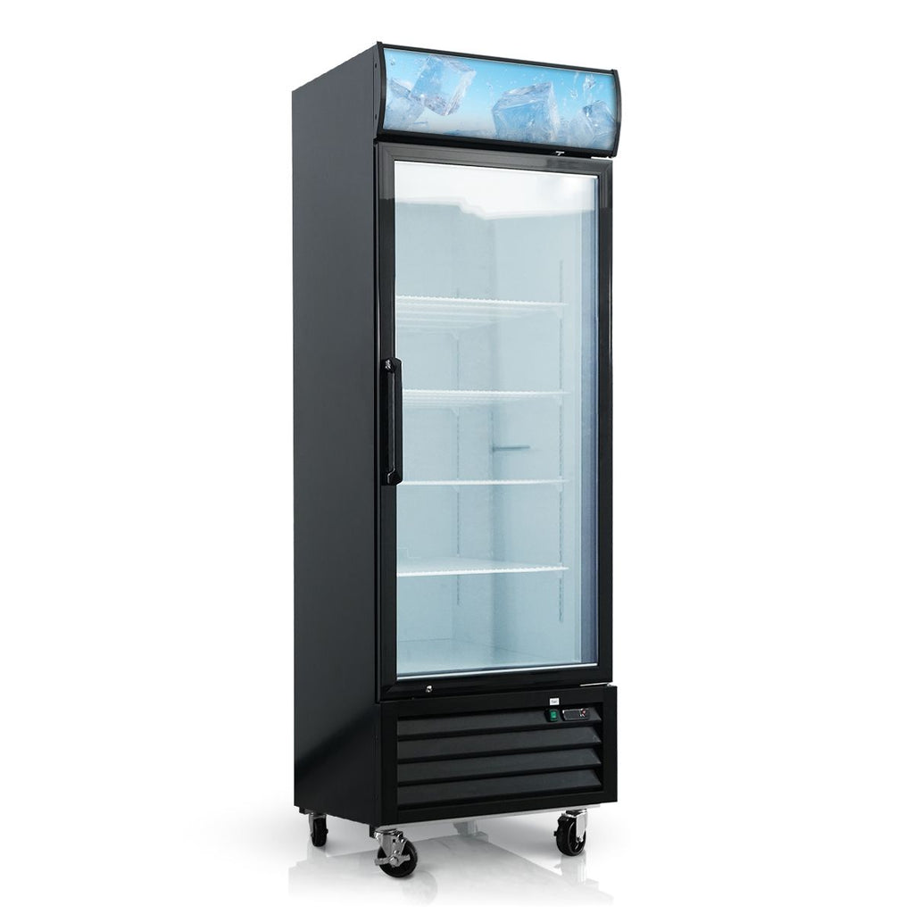 Glass Door Merchandiser Freezer 19.3 Cu.ft Swing Door Commercial Reach-In Display Freezers with LED Top Panel Upright Freeze Storage