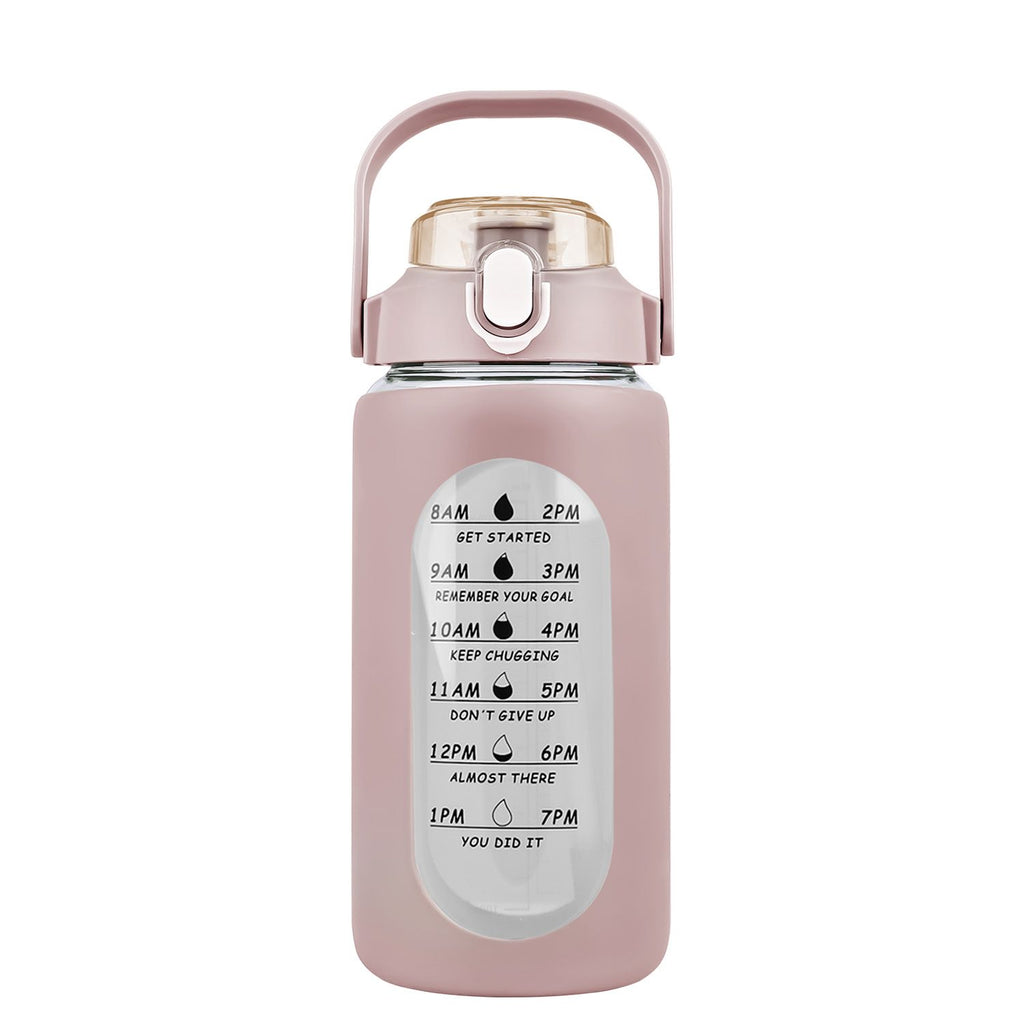 Glass Water Bottle Sports Water Bottle Motivational Water Bottle Water Intake Tracker Bottle with Straw Time Marker Silicone Sleeve Handle for Gym Workout