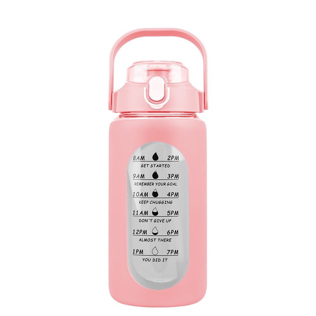 Glass Water Bottle Sports Water Bottle Motivational Water Bottle Water Intake Tracker Bottle with Straw Time Marker Silicone Sleeve Handle for Gym Workout