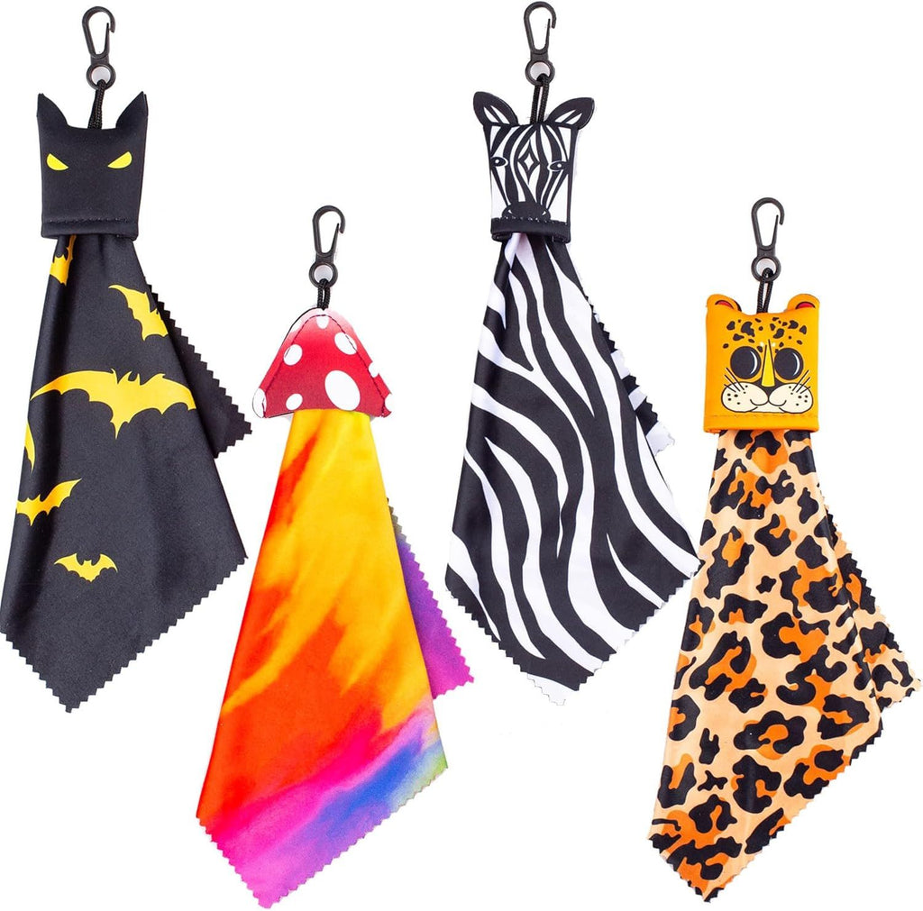 Glasses Cleaning Cloth Original Cute Animals, Double-Sided Microfiber Eye Glass Clean Cloths Cleaner Keychain for Eyeglasses Wipes, Camera Cell Phone,Screens, Camera 4PCS