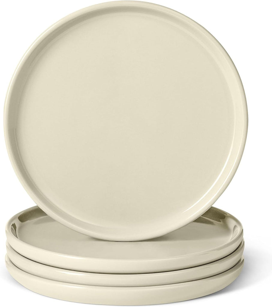Glazed Stoneware Appetizer Plates, Ceramic 4-Piece Set, Microwave and Dishwasher-Safe, 6.7 in., Ivory