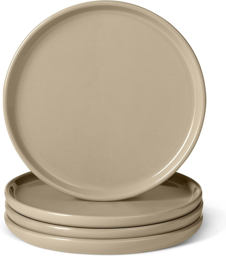 Glazed Stoneware Appetizer Plates, Ceramic 4-Piece Set, Microwave and Dishwasher-Safe, 6.7 in., Linen Gray