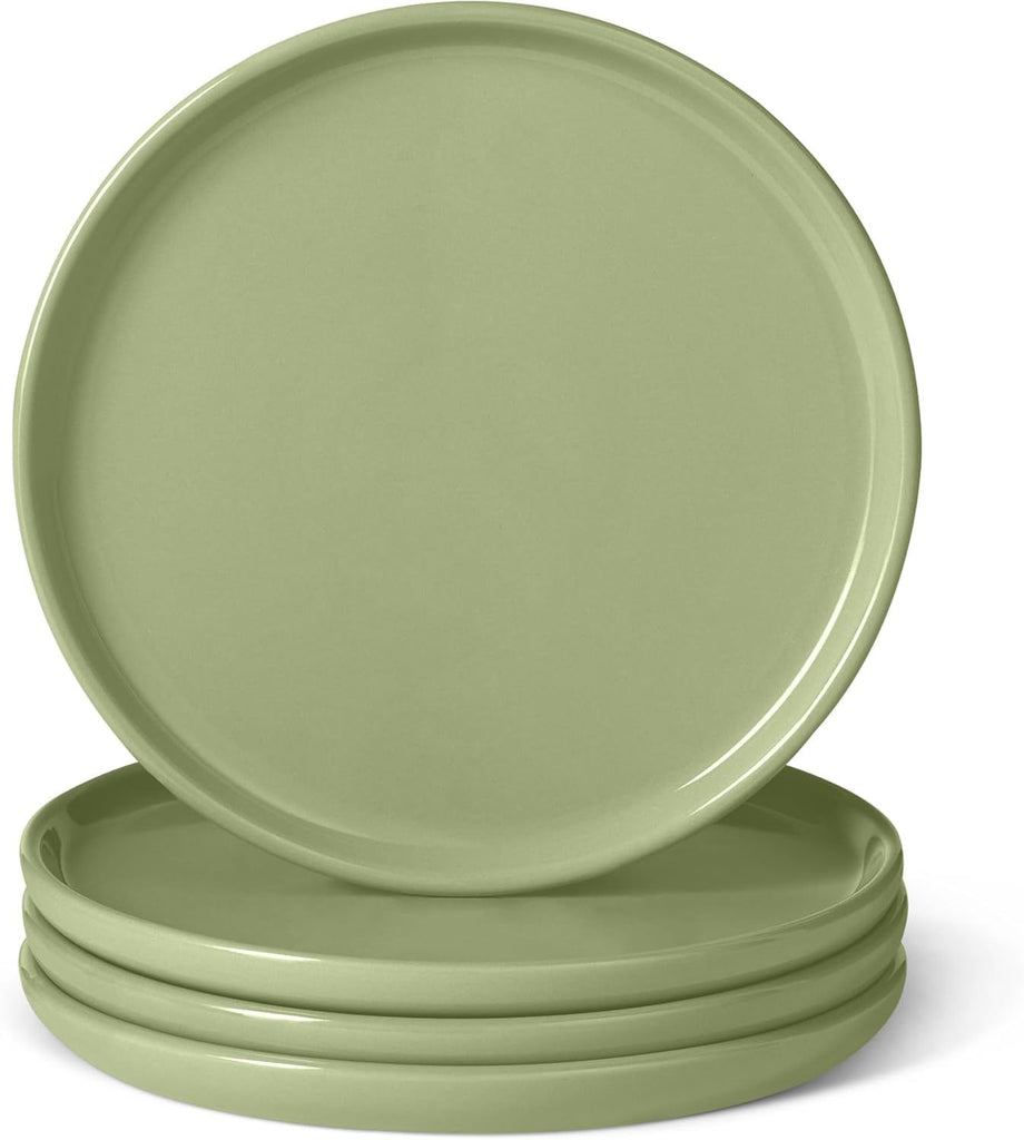 Glazed Stoneware Appetizer Plates, Ceramic 4-Piece Set, Microwave and Dishwasher-Safe, 6.7 in., Olive