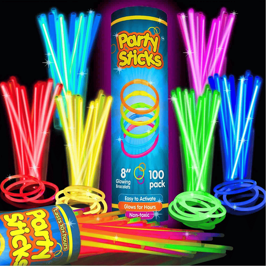 Glow Sticks Party Supplies 100pk - 8 Inch Glow in the Dark Light Up Sticks Party Favors, Glow Decorations, Neon Party Glow Necklaces and Glow Bracelets with Connectors