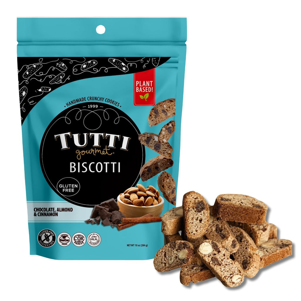 Gluten Free Chocolate, Almond & Cinnamon Biscotti, 9.9 oz (283g) Resealable Cookie Bag - Vegan and Halal Snacks