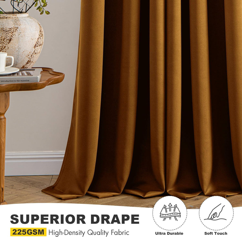 Gold Brown Blackout Curtains for Bedroom Living Room 63 Inches Long 2 Panels, Thermal Insulated Room Darkening Drapes Solid Grommet Noise Reduction Light Blocking Window Treatments 40x63 Inch