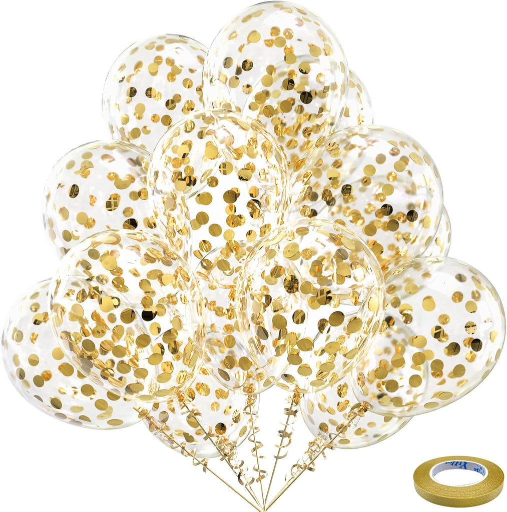Gold Confetti Latex Party Balloons - 60 Pack 12 inch Helium Gold Confetti Balloons with Golden Paper Confetti Dots for Wedding Graduation Bridal Shower Birthday Party Decorations