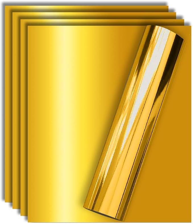 Gold Foil HTV Heat Transfer Vinyl for Tshirt and Apparel 12" X 10"(Pack of 5), Easy to Weed and Iron on, Guaranteed Size