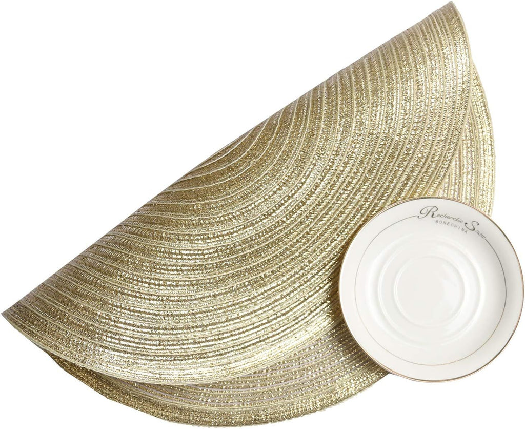 Gold Glitter Round Placemats Set of 6 Bling Circle Place Mats Washable Table Mats for Christmas Holiday Party Wedding Shower Table Decor (6, Gold)