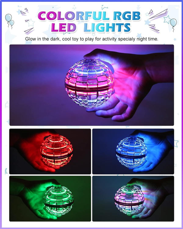 Gold Magic Flying Orb Ball with Lights,Cool Stuff Gadgets Birthday Gifts Toys for Boy Girl Teens,Helicopter Mini Drone for Kids,Hover Boomerang Ball,Flying Spinner image 2