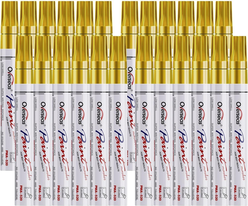 Gold Paint Pens Permanent Markers 24 Pcs, Oil Based Paint Markers Set, Quick Drying, Waterproof, Medium Tip Marker Pens for Metal, Rock, Wood, Plastic, Canvas, Glass, Stone, Rubber, Paper