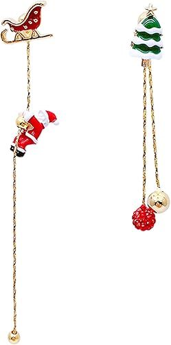 Gold Plated Snowflake Santa Claus Threader Tassel Earrings for Women Sterling Silver Pins Red Crystal Cubic Zriconia Sock Christmas Hat Dangle Drop Christmas Tree Earring Studs Cute Christmas Xmas Par