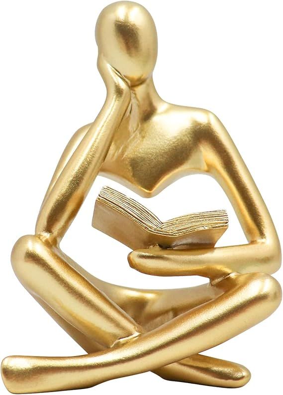 Gold Reading Women Statue, Thinker Sculptures, Abstract Art Ornament, Modern Aesthetic Figurine Decoration, Suitable for Home Living Room Bedroom Office Shelf Table Desk Bookshelf Deco