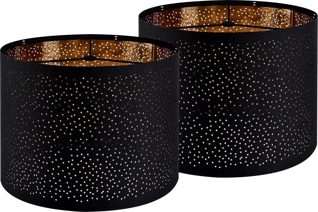 GO&SO Black Lamp Shades Set of 2, Drum Lampshades with Laser Drilling Design