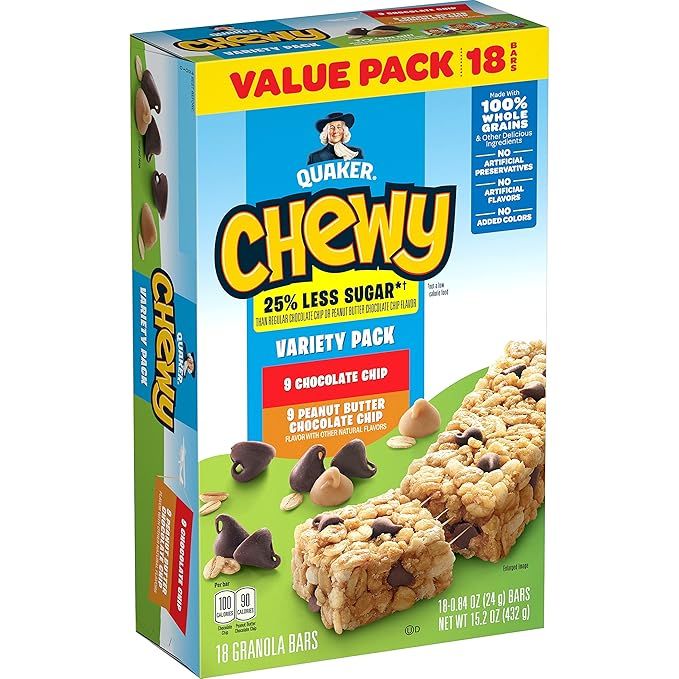 Granola Bars, 25% Less Sugar, 2 Flavor Variety Pack, 18 Pack