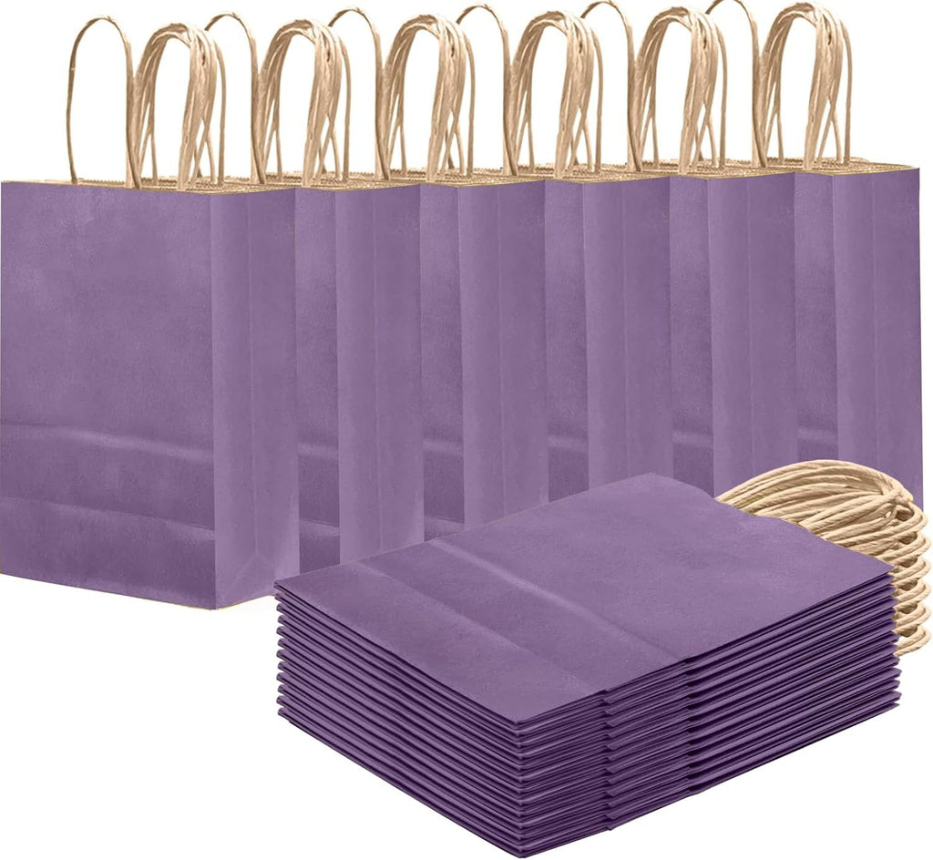 Grape Purple Gift Bag with Handles Bulk 24Pcs Paper Bags -8.3"x6"x3. 15" Party Favor Bags - Solid Color