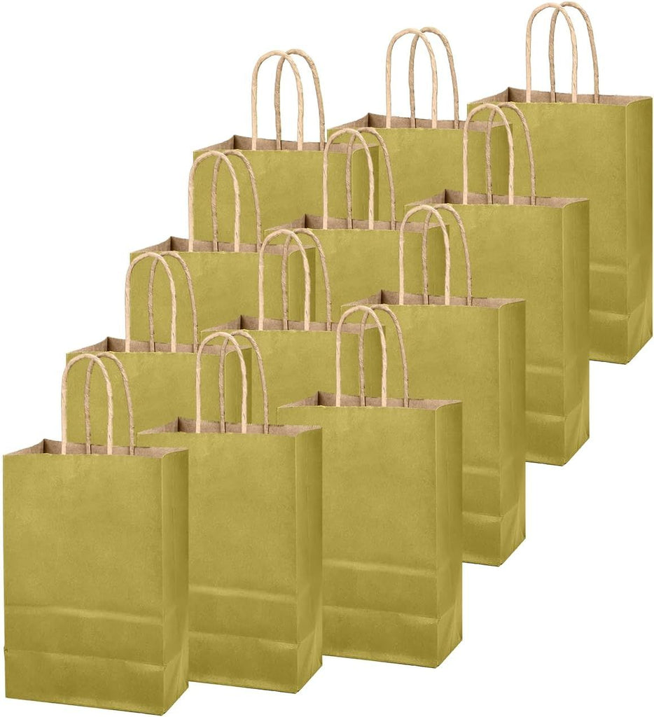 Grass Green Gift Bag with Handles Bulk 24Pcs Paper Bags -8.3"x6"x3. 15" Party Favor Bags - Solid Color