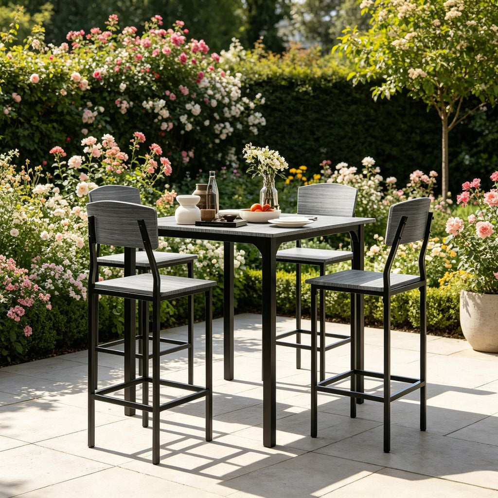 Gray 5-Piece Counter Height Dining Set with Space-Saving Square Table And Chairs Footrest Metal Legs Industrial Style for 4