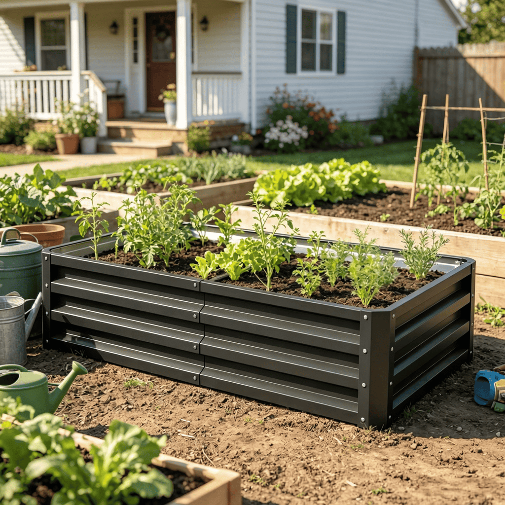 Gray Galvanized Raised Garden Bed 4' X 2' X 1' Metal Planter Box for Growing Vegetables Flowers Herbs Succulents
