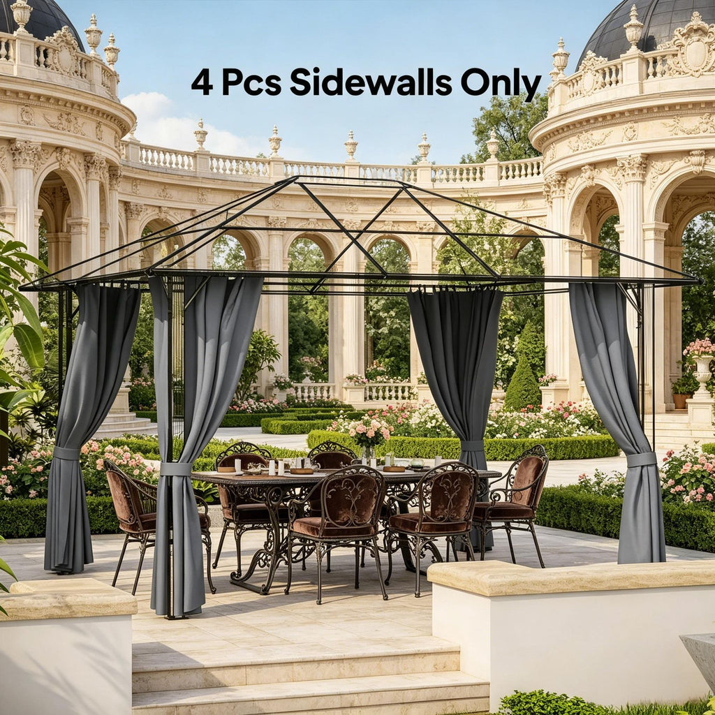 Gray Gazebo Sidewall Set 9.84' X 11.8' with Hooks/C-Rings for Gazebo Enclosure